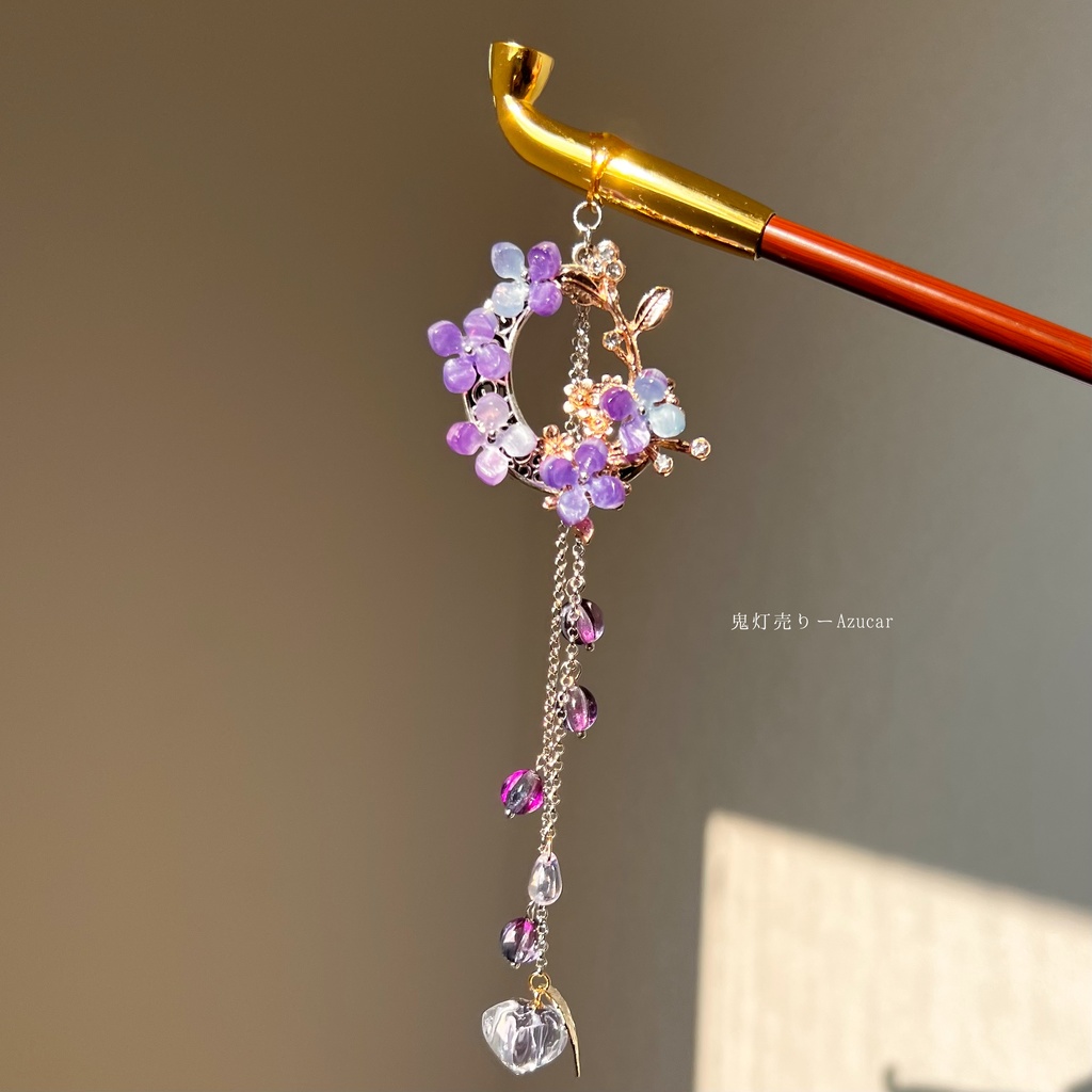 煙管に咲く紫陽花と色変化鬼灯の和風簪 着物や浴衣、袴などセレモニー、成人式、イベントやコスプレ、ディスプレイなどにも✴︎