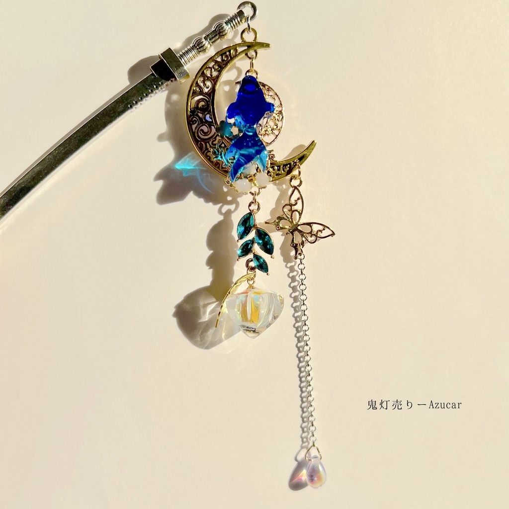 鬼灯と三日月泳ぐ金魚の刀和風かんざし 着物や浴衣、袴などセレモニー、成人式、イベントやコスプレ、ディスプレイなどにも☆