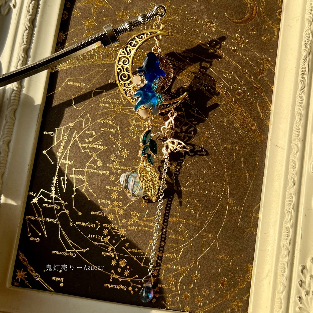 鬼灯と三日月泳ぐ金魚の刀和風かんざし 着物や浴衣、袴などセレモニー、成人式、イベントやコスプレ、ディスプレイなどにも☆