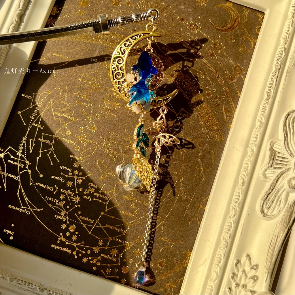 鬼灯と三日月泳ぐ金魚の刀和風かんざし 着物や浴衣、袴などセレモニー、成人式、イベントやコスプレ、ディスプレイなどにも☆