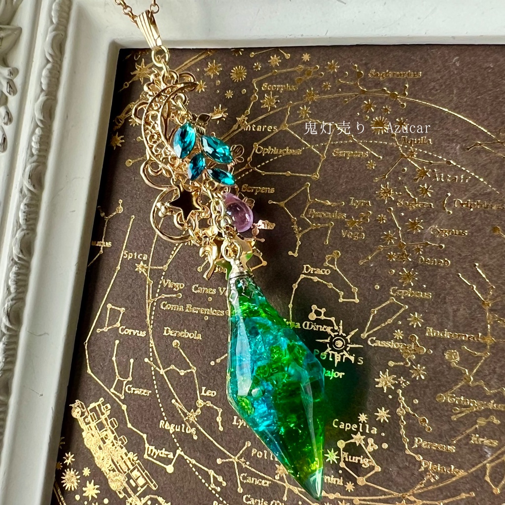 エメラルドの月光ペンデュラムネックレス 琉球ガラス