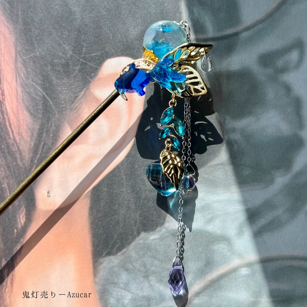 再販未定 金魚とハーバリウムの揺れるかんざし 琉球ガラス×鬼灯×雫 アクセサリー