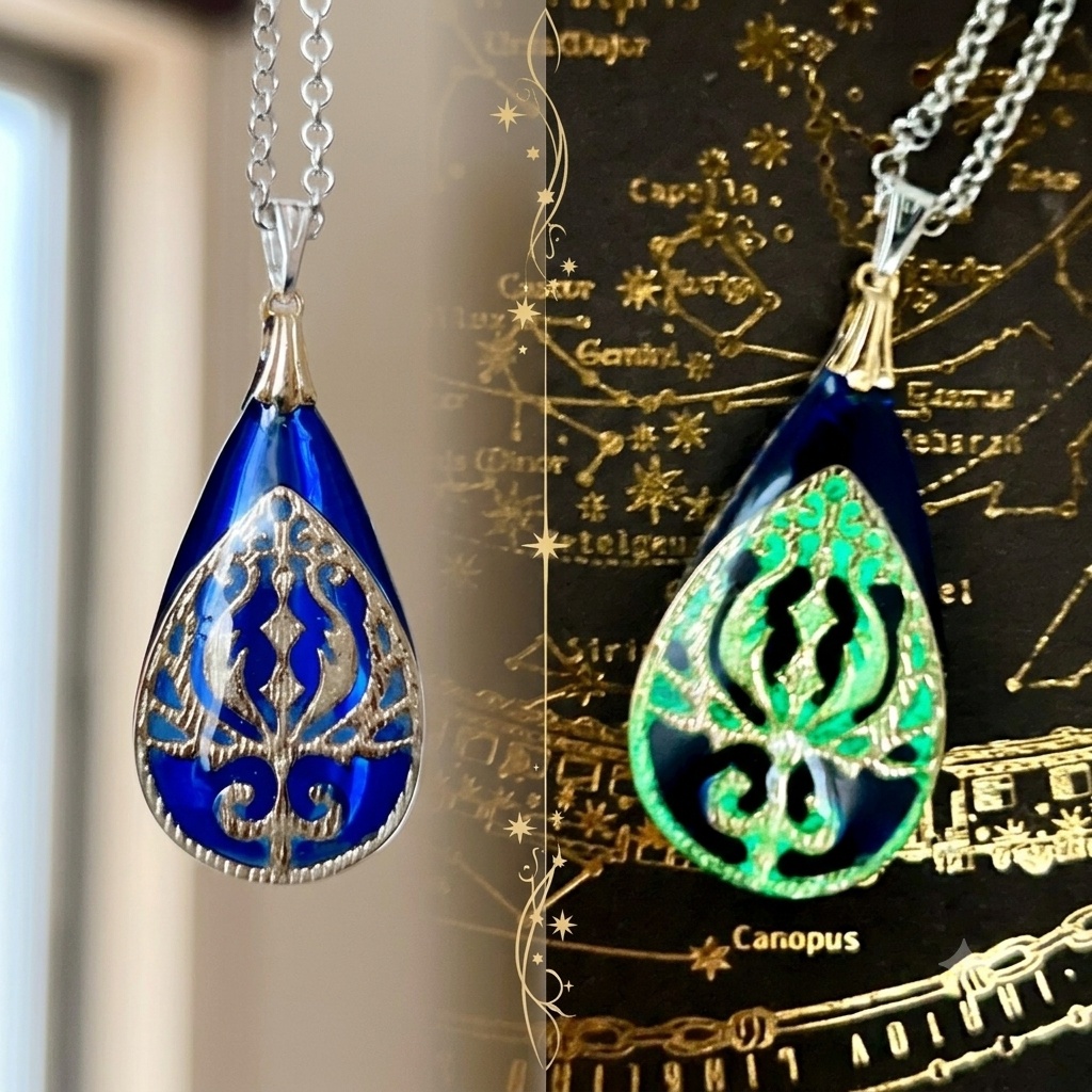 再販未定 魔法使いの紋様蓄光の雫ネックレス|蒼の天体魔法