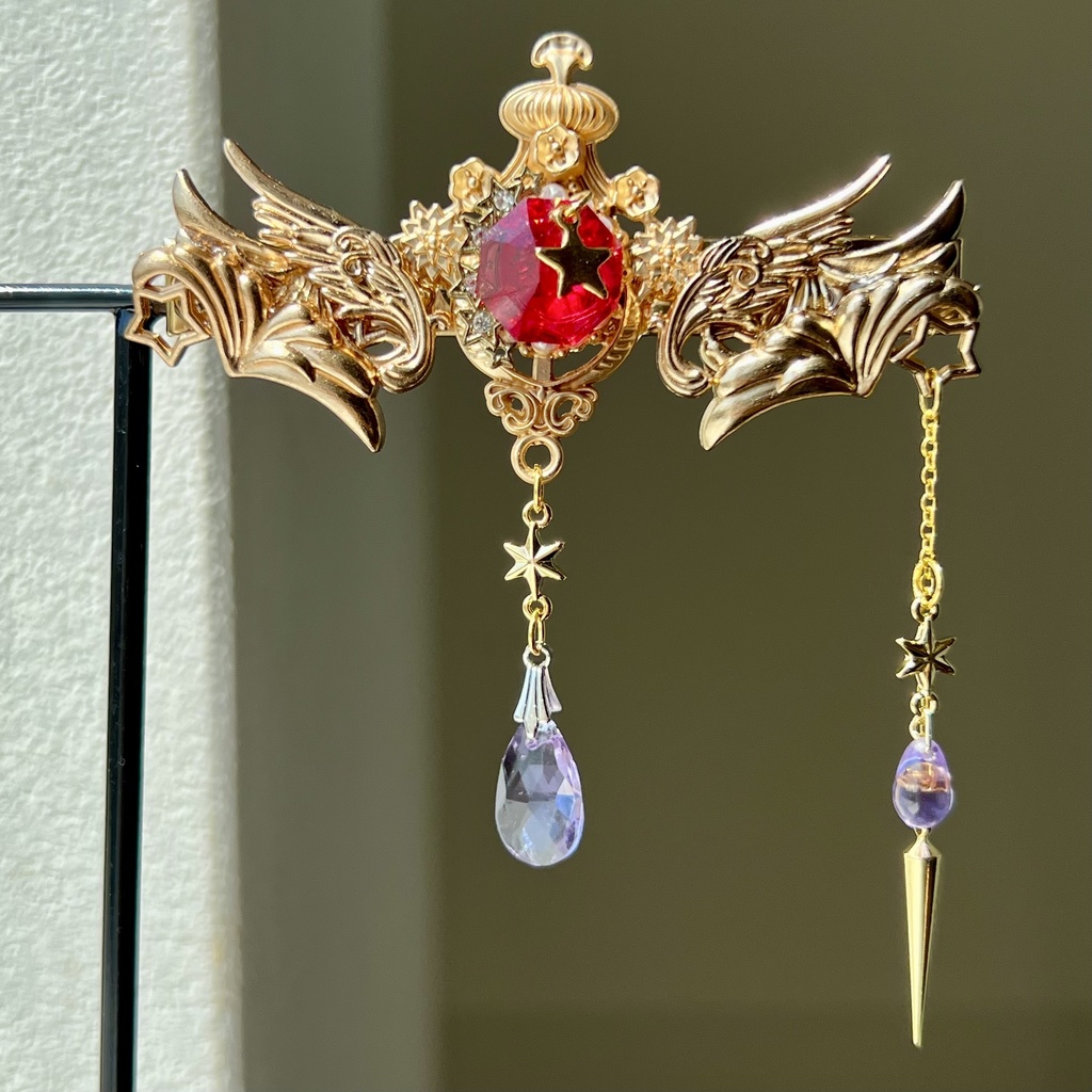 一点物 時を司る魔法使いのティアラ 星と羽根の幻想ヘアクリップ