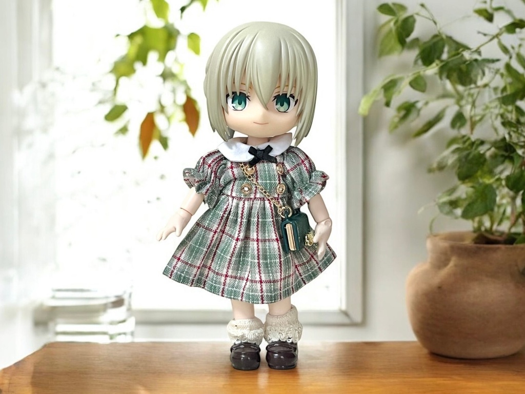 リボン付きチェック柄ワンピース(3色展開)