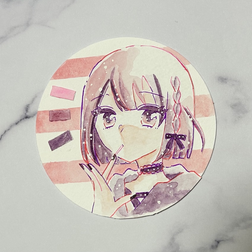 水彩オリジナルイラスト(ピンク髪)