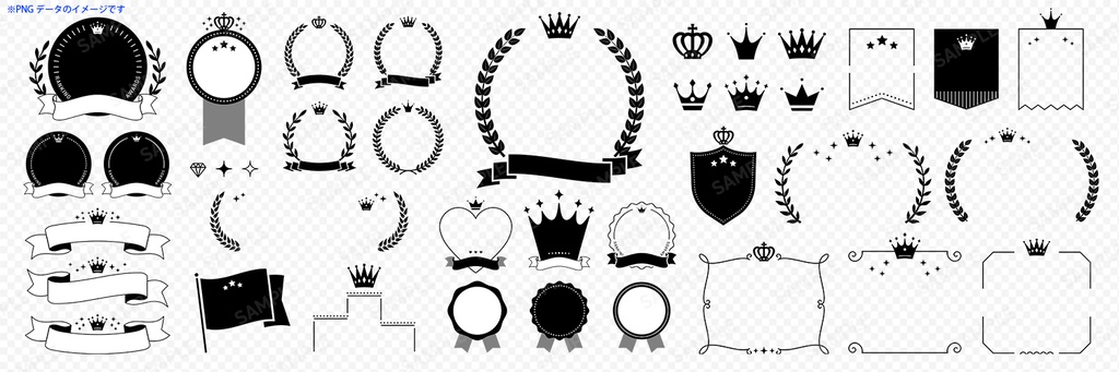 シンプルなランキングのあしらい、アイコン、フレームセット【モノクロ】