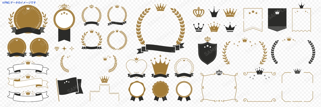 シンプルなランキングのあしらい、アイコン、フレームセット【ゴールド&ブラック】