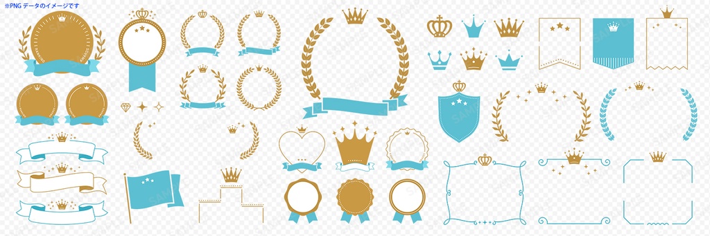シンプルなランキングのあしらい、アイコン、フレームセット【ゴールド&青】