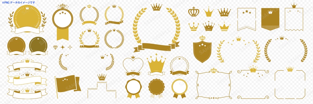 シンプルなランキングのあしらい、アイコン、フレームセット【ゴールド】