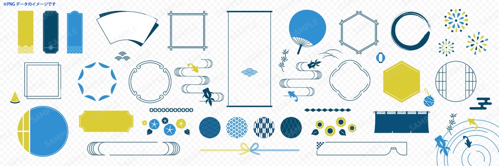 夏の和風素材・あしらい・フレーム・イラストセット