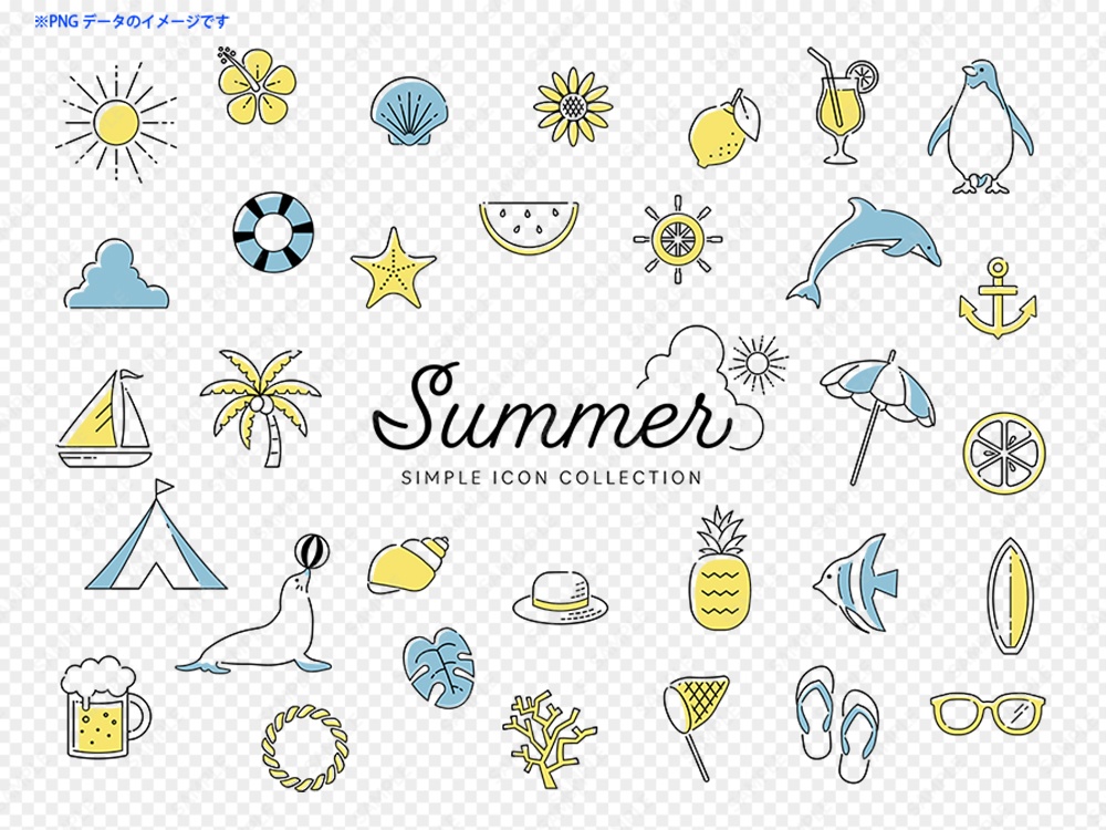 夏のシンプルなアイコンセット03 / ライン・カラー