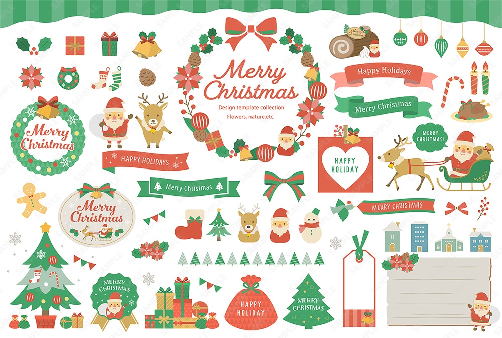 クリスマスのイラストとフレームあしらいセット