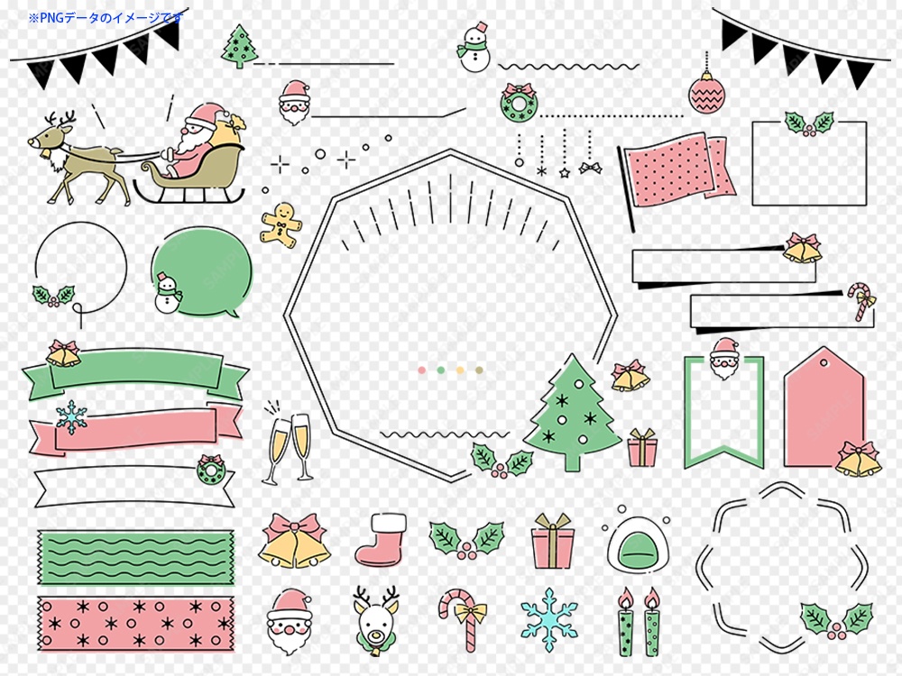 クリスマスのシンプルなラインフレームあしらいセット