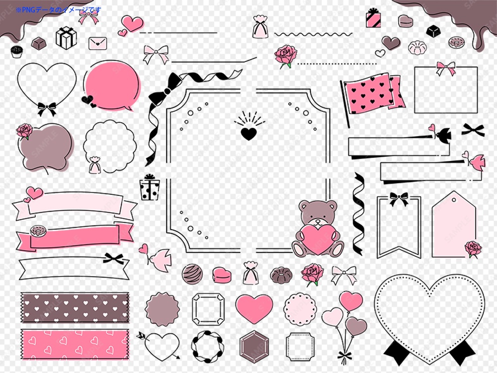 バレンタインのシンプルなラインフレームあしらいセット