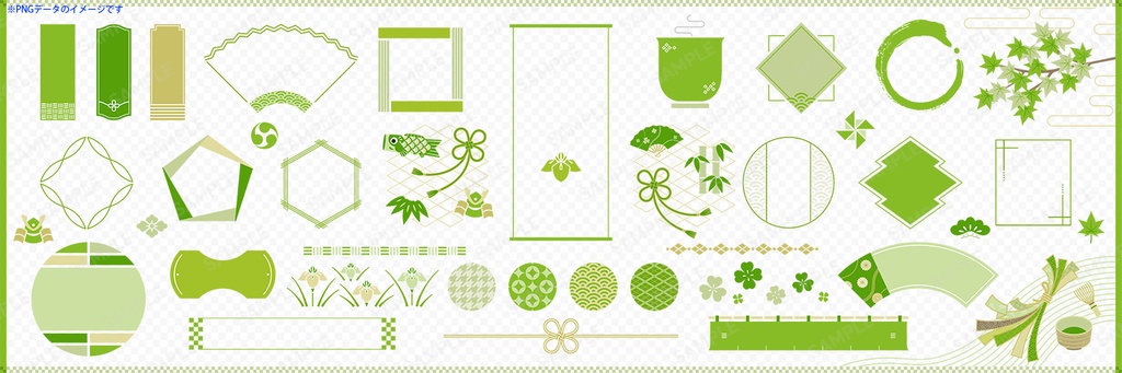 新緑の和風素材・あしらい・フレーム・イラストセット