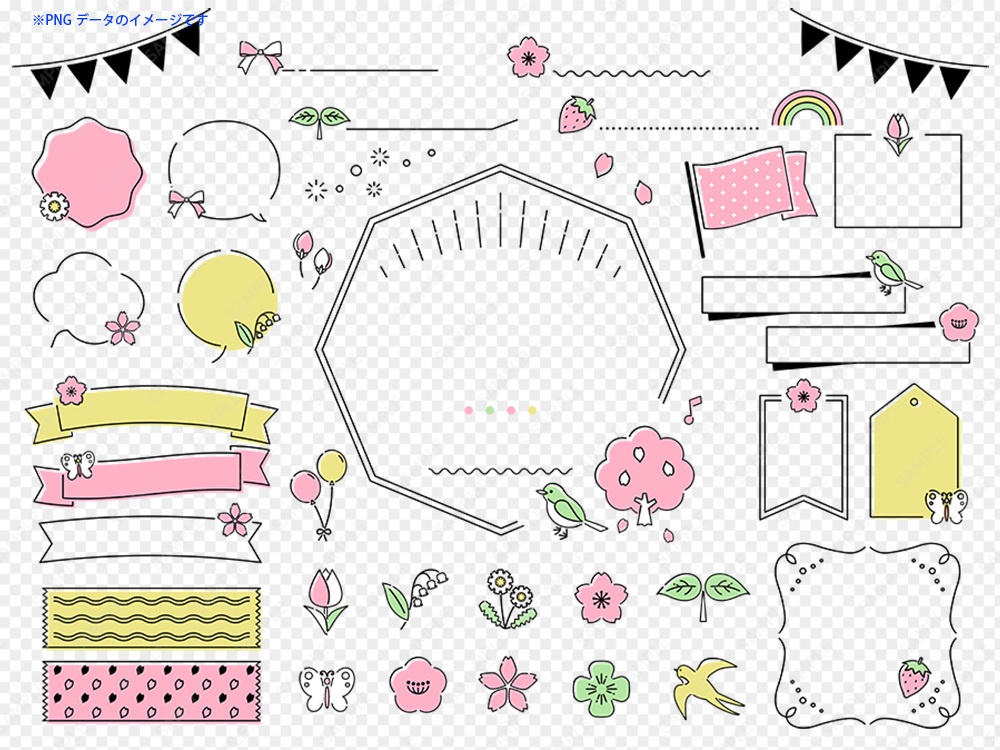 春のシンプルなラインフレームあしらいセット