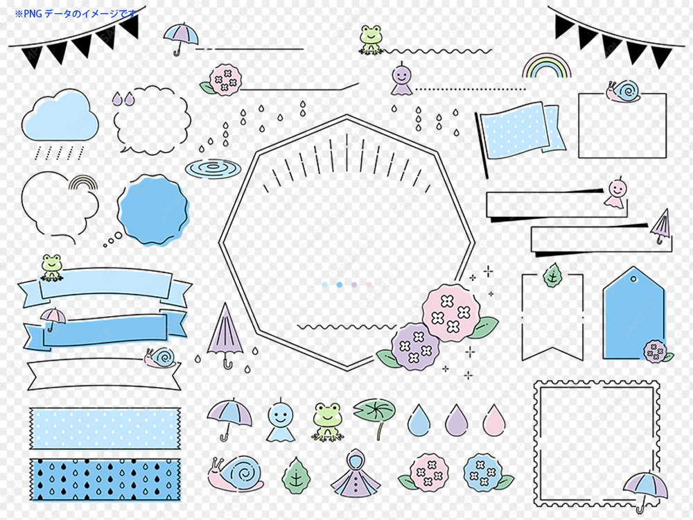 梅雨のシンプルなラインフレームあしらいセット