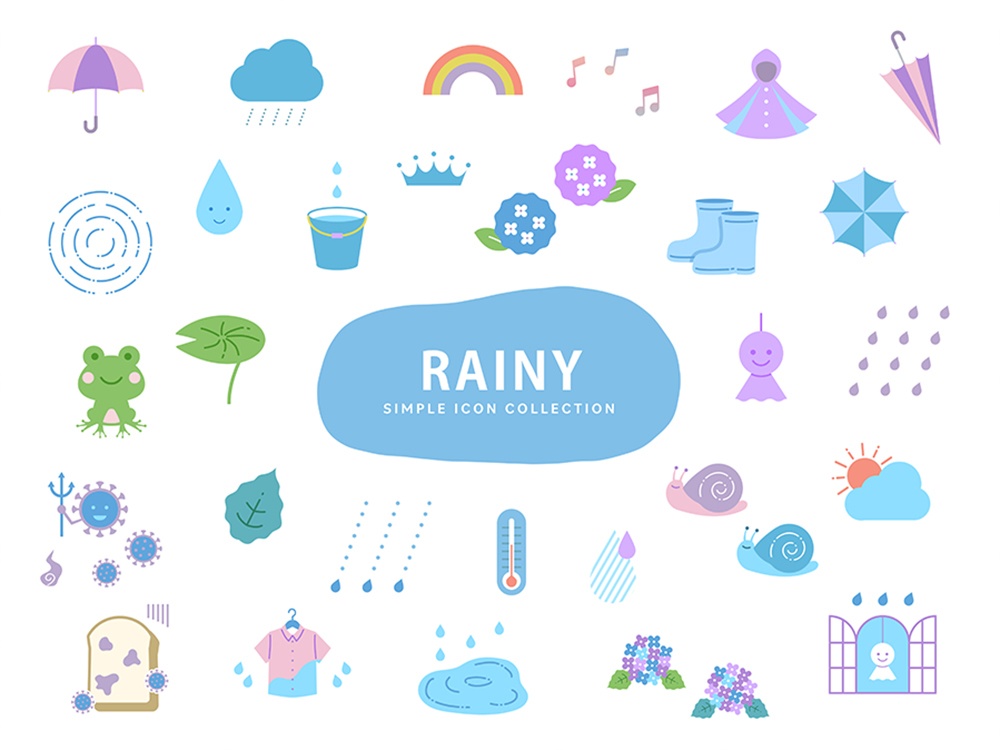 梅雨のシンプルなアイコンセット01 / ベタ・縁なし