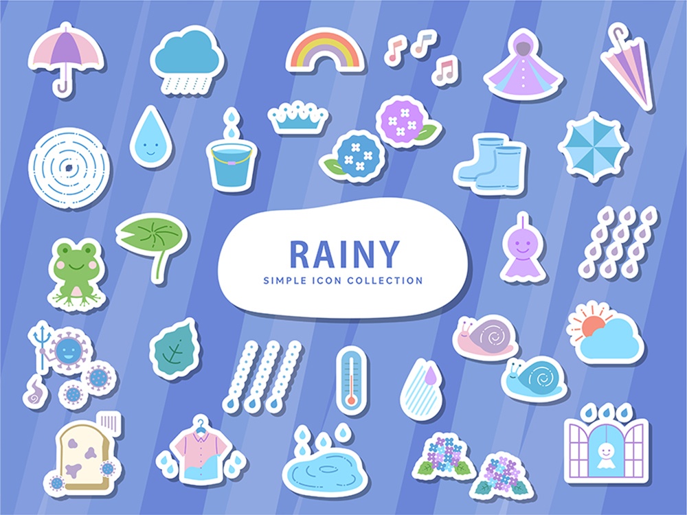 梅雨のシンプルなアイコンセット02 / 白フチ