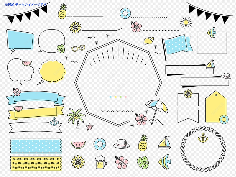 夏のシンプルなラインフレームあしらいセット