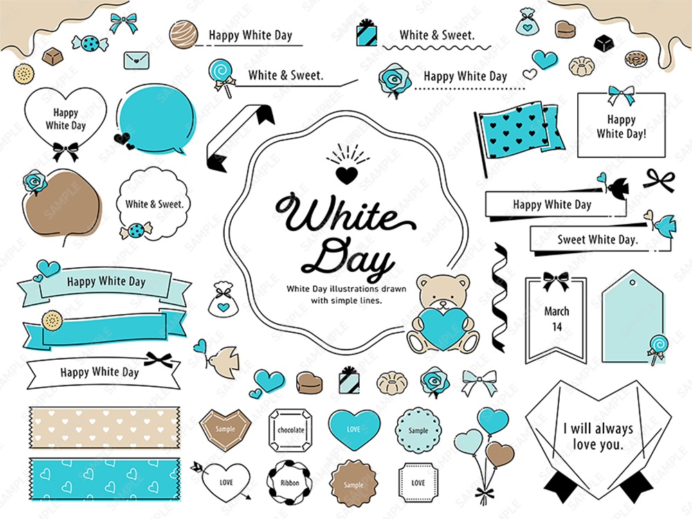 ホワイトデーのシンプルなラインフレームあしらいセット