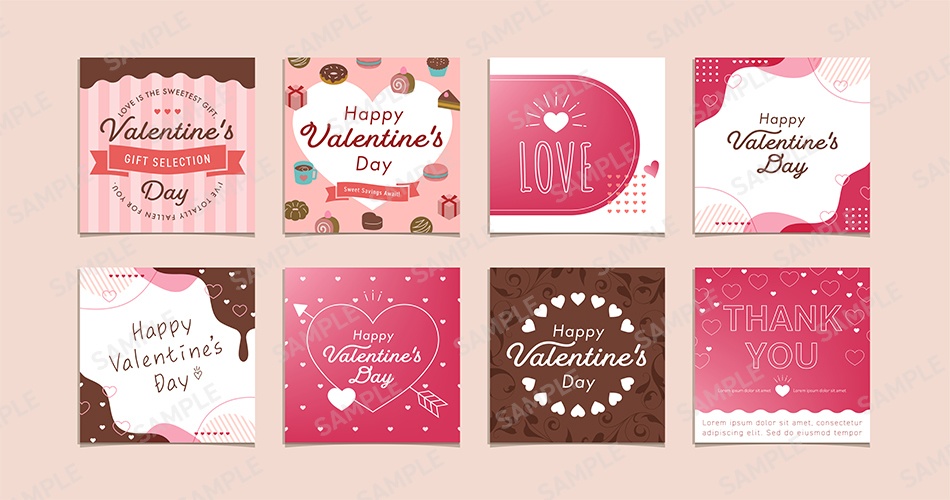 バレンタインの正方形バナー8個セット