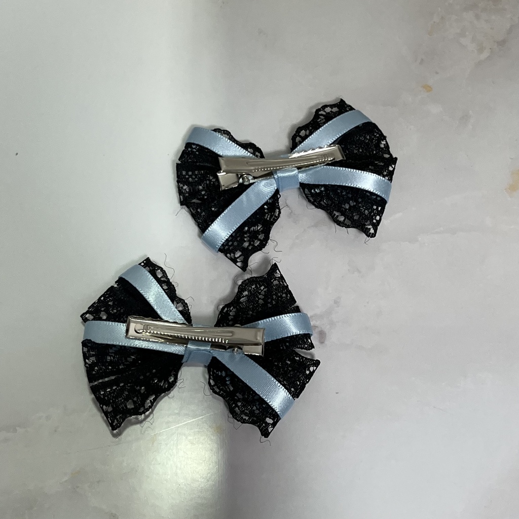 レースリボンヘアクリップ(水色)