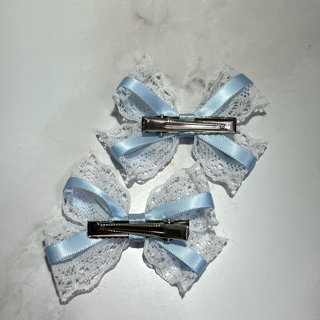 レースリボンヘアクリップ(水色)