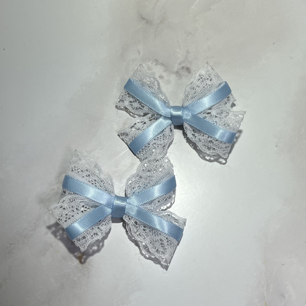 レースリボンヘアクリップ(水色)