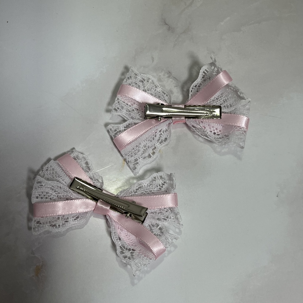 レースリボンヘアクリップ(ピンク)