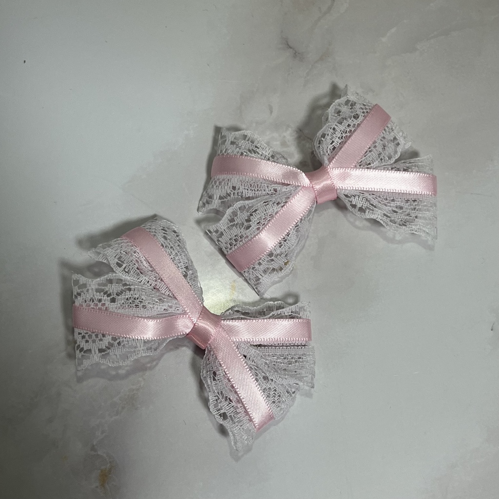 レースリボンヘアクリップ(ピンク)
