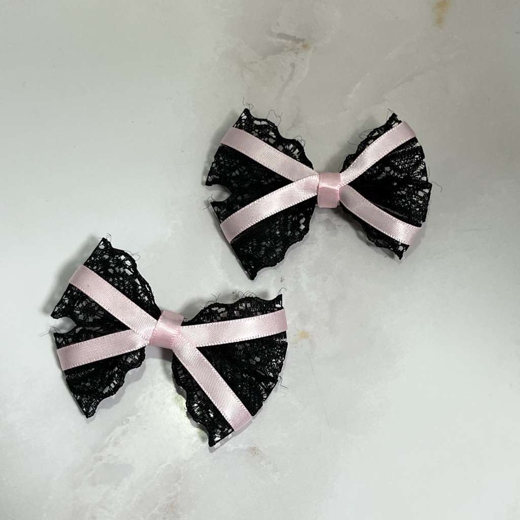 レースリボンヘアクリップ(ピンク)