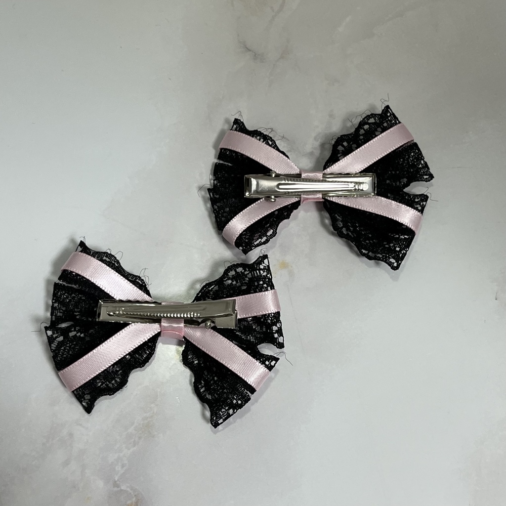 レースリボンヘアクリップ(ピンク)