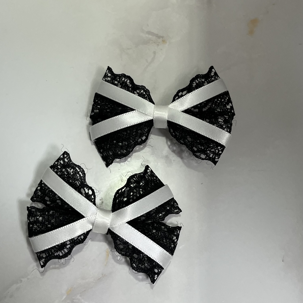 レースリボンヘアクリップ(ホワイト、キナリ)