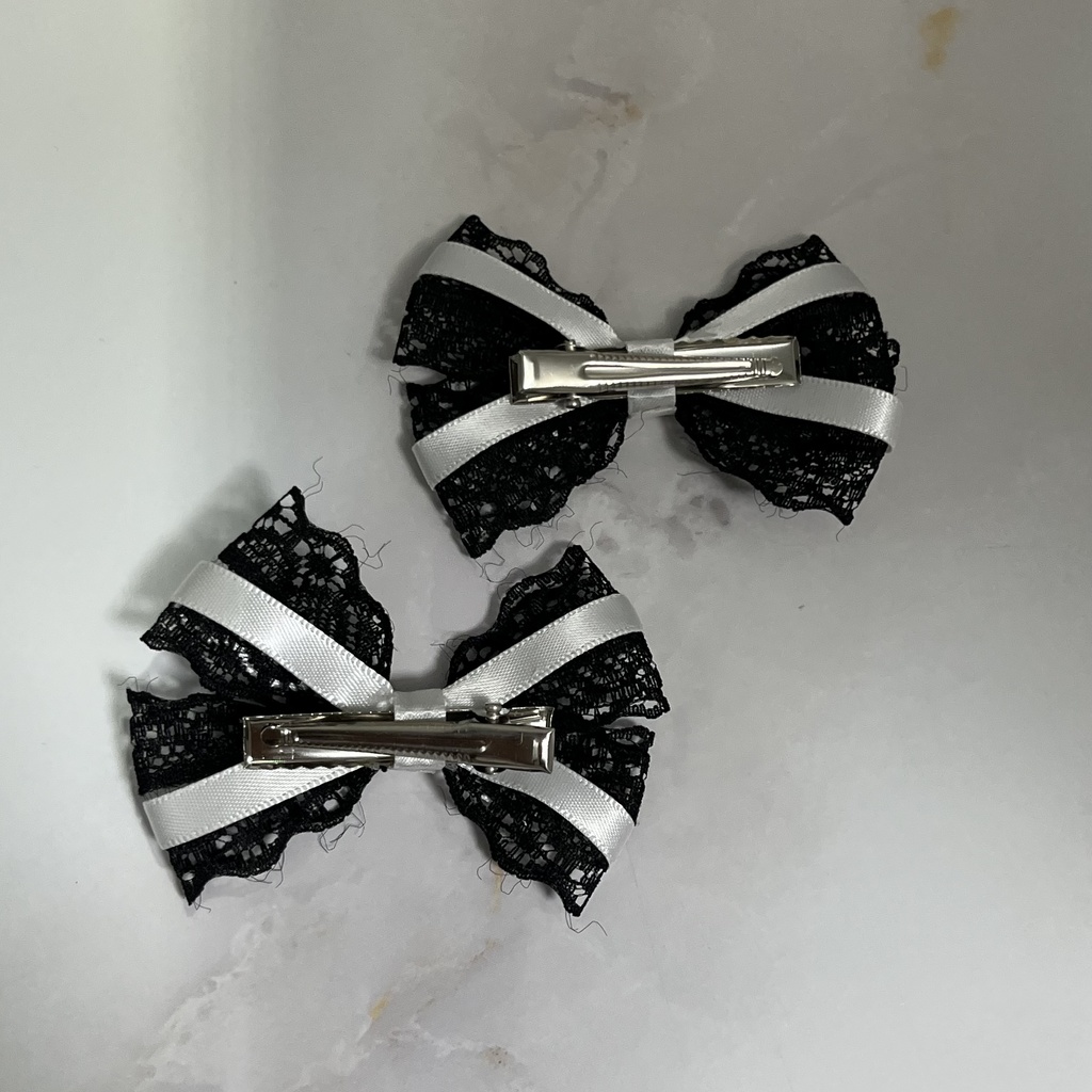 レースリボンヘアクリップ(ホワイト、キナリ)