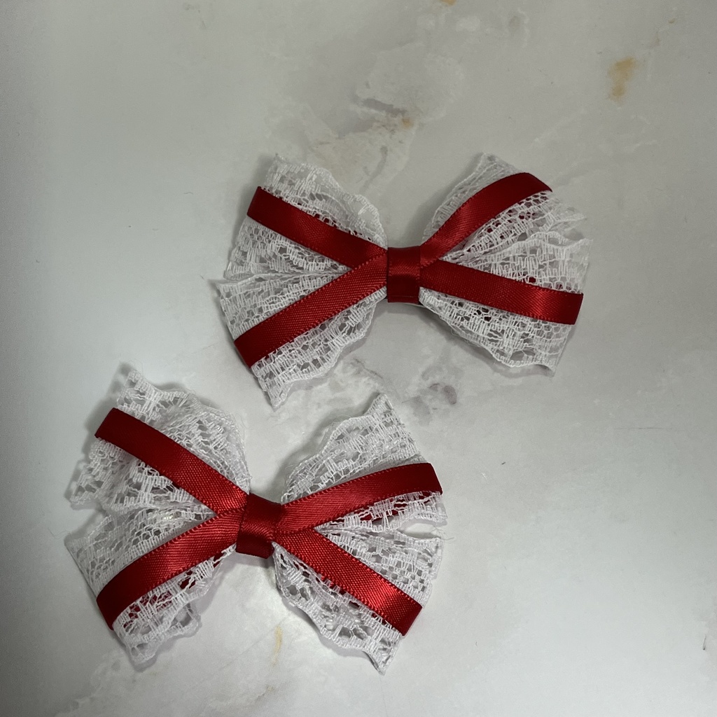 レースリボンヘアクリップ(レッド)