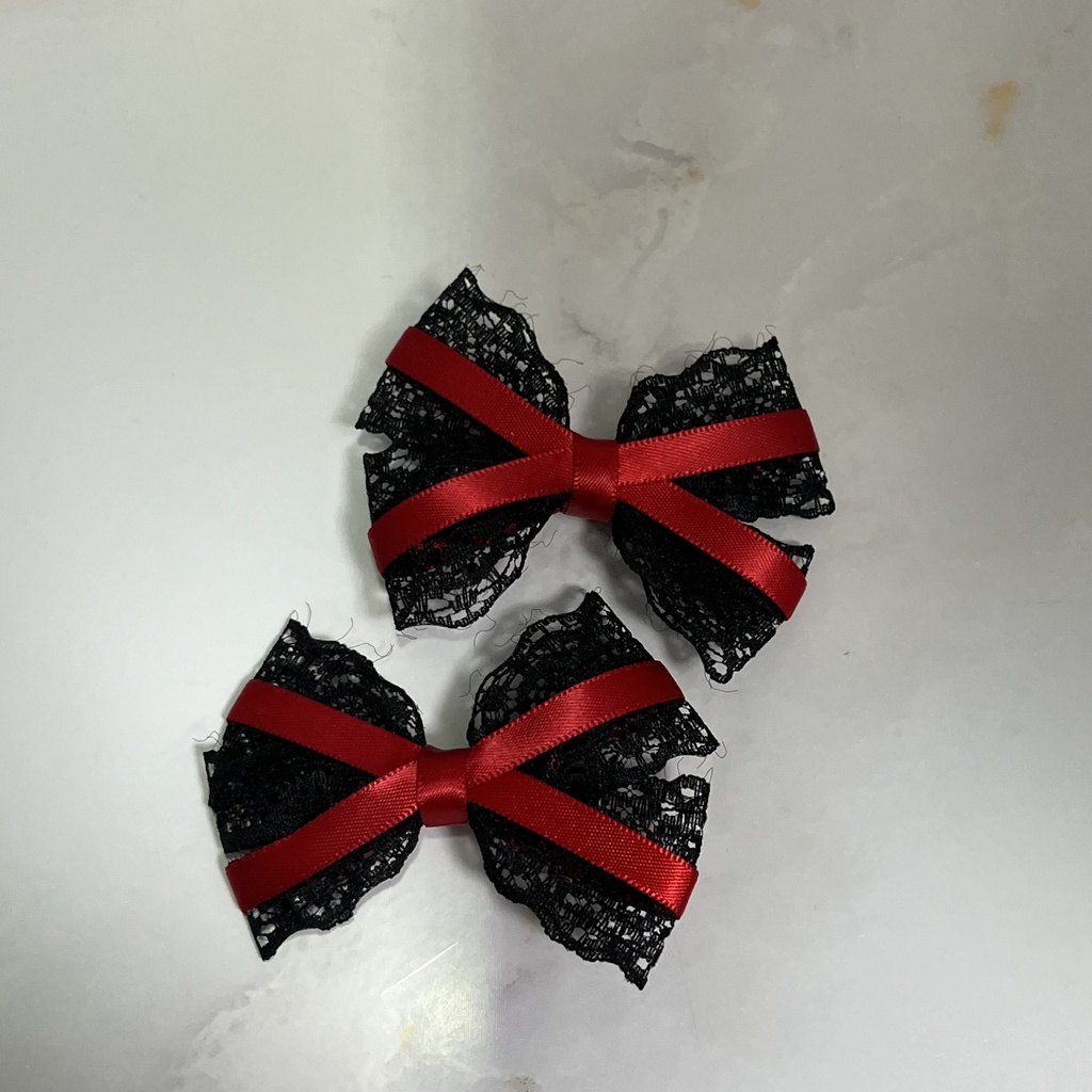 レースリボンヘアクリップ(レッド)