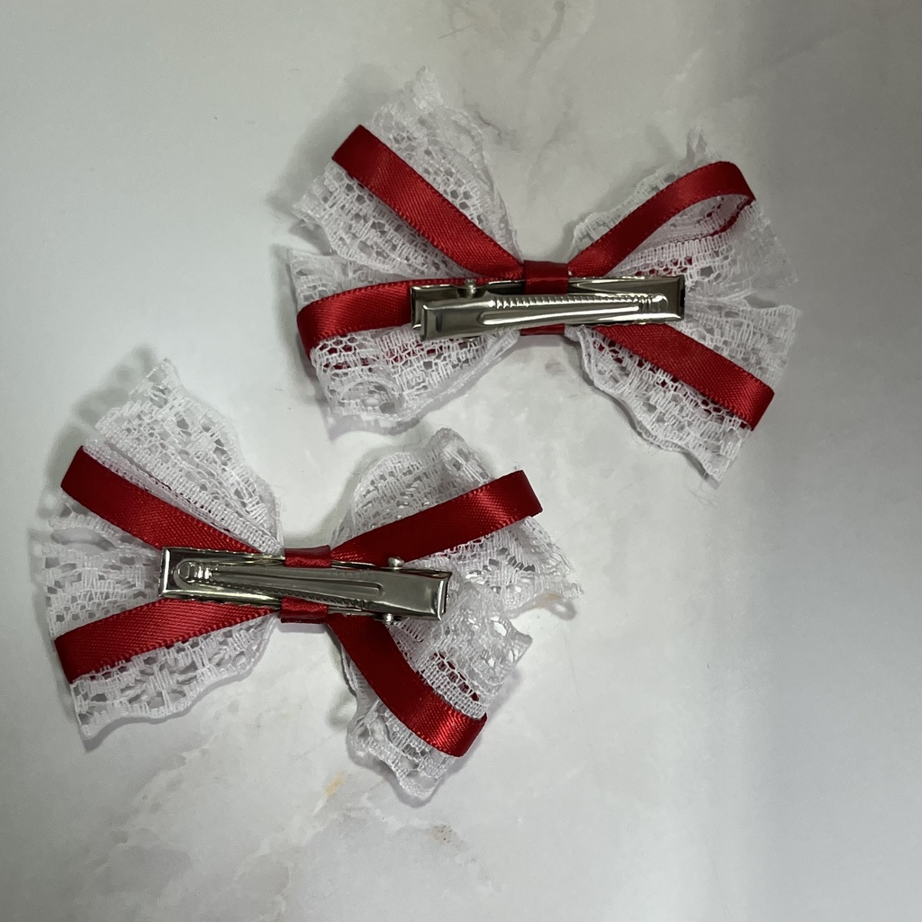 レースリボンヘアクリップ(レッド)