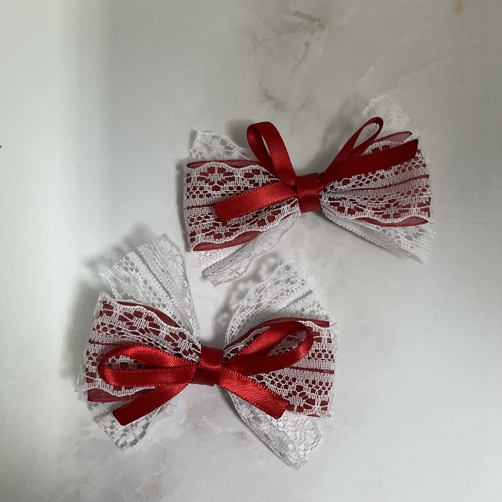 レースダブルリボンヘアクリップ