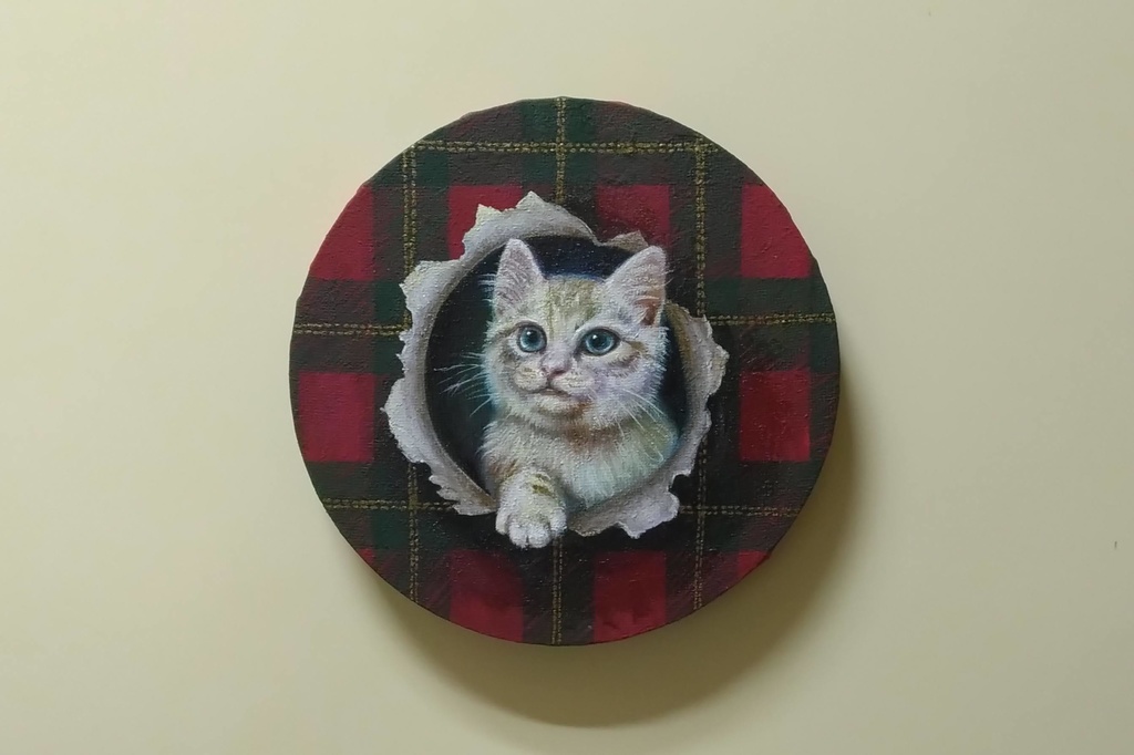 【アクリル絵具×油絵具原画】タータンチェックの向こうから