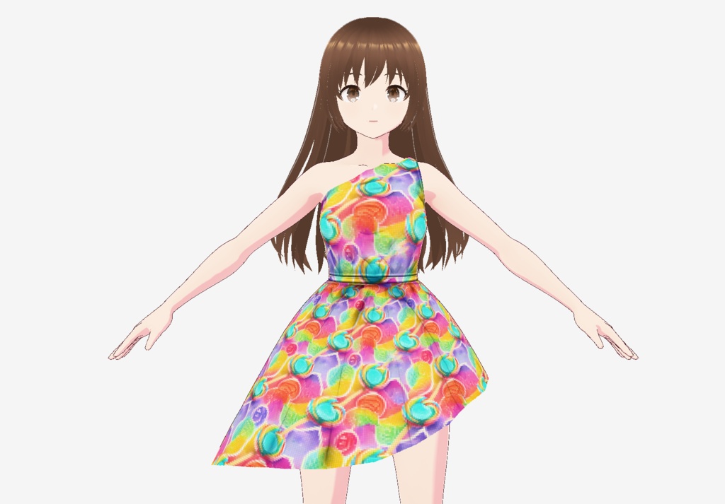 [vroid] - 幻想的なピクセルロリポップオフショルダードレス / Fantastical Pixel Lollipop Off-Shoulder Dress