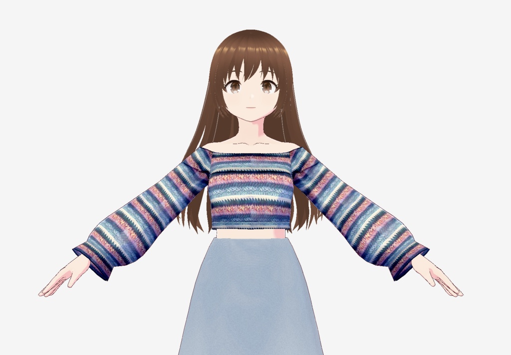 [vroid] - パステルストライプロングスリーブクロップセーター / Pastel Stripe Long Sleeve Crop Sweater