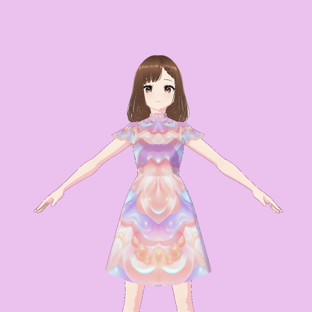 【Vroid用衣装テクスチャ】バブルガムドリームワンピース Bubble Gum Rainbow Dream Dress