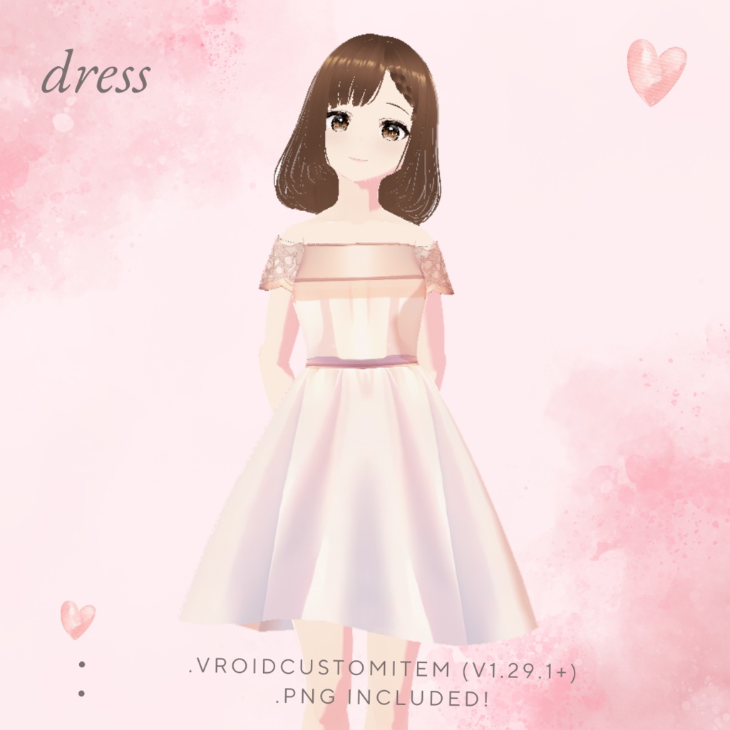 【Vroid用衣装テクスチャ】桜色レースワンピース Cherry Blossom Lace Off-Shoulder Dress