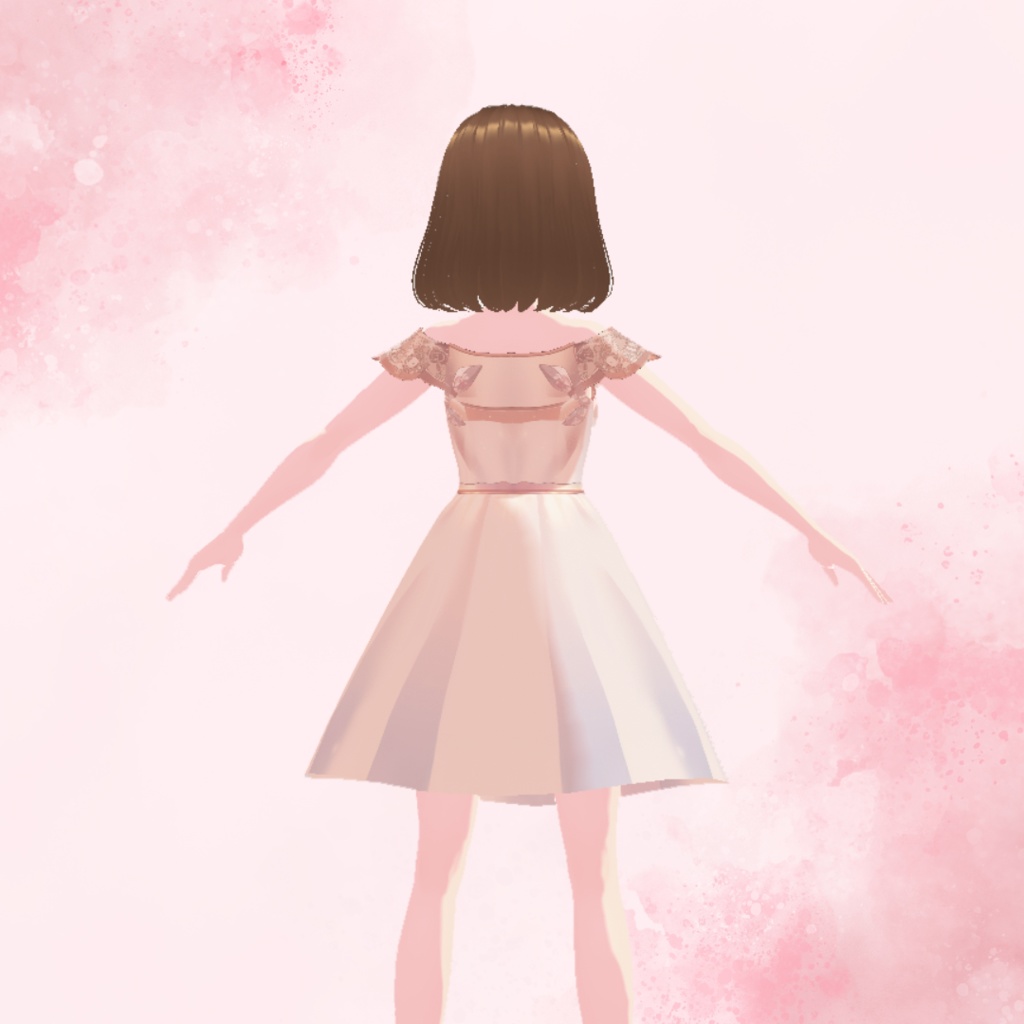 【Vroid用衣装テクスチャ】桜色レースワンピース Cherry Blossom Lace Off-Shoulder Dress