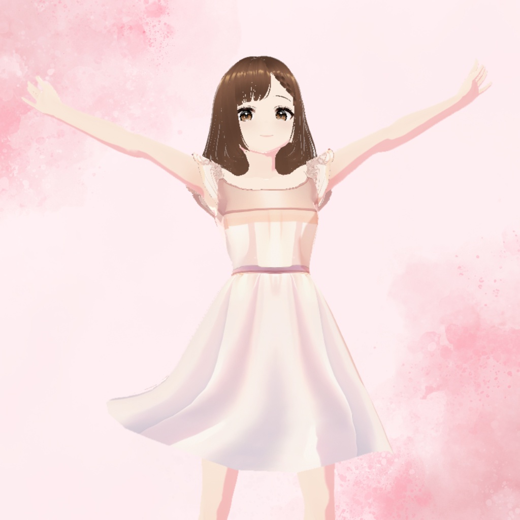 【Vroid用衣装テクスチャ】桜色レースワンピース Cherry Blossom Lace Off-Shoulder Dress