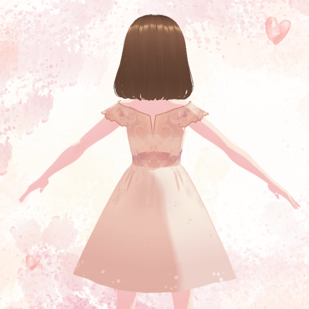 【Vroid用衣装テクスチャ】桜色真珠のバレリーナドレス Pearl Pink Ballerina's Twilight Dress