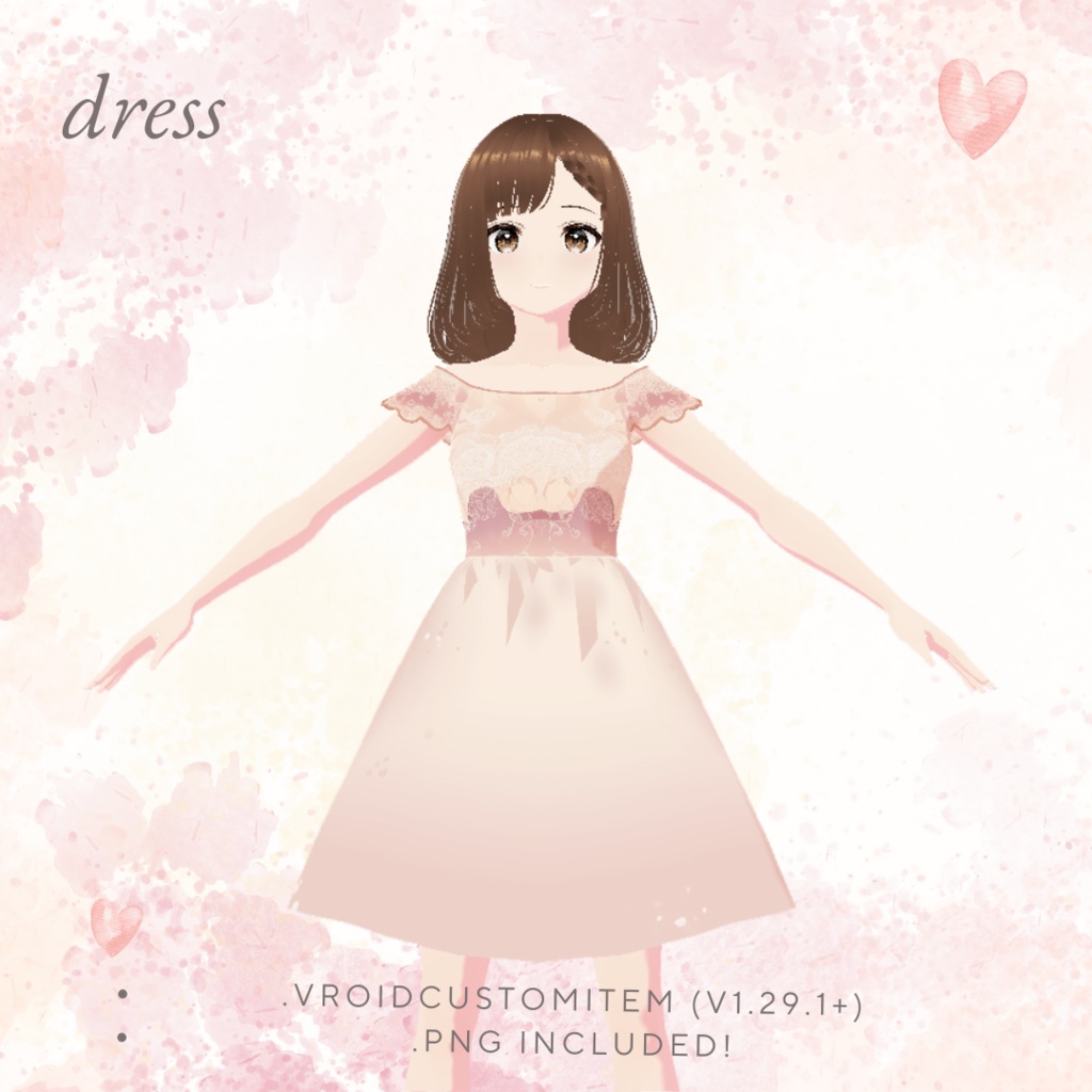 【Vroid用衣装テクスチャ】桜色真珠のバレリーナドレス Pearl Pink Ballerina's Twilight Dress