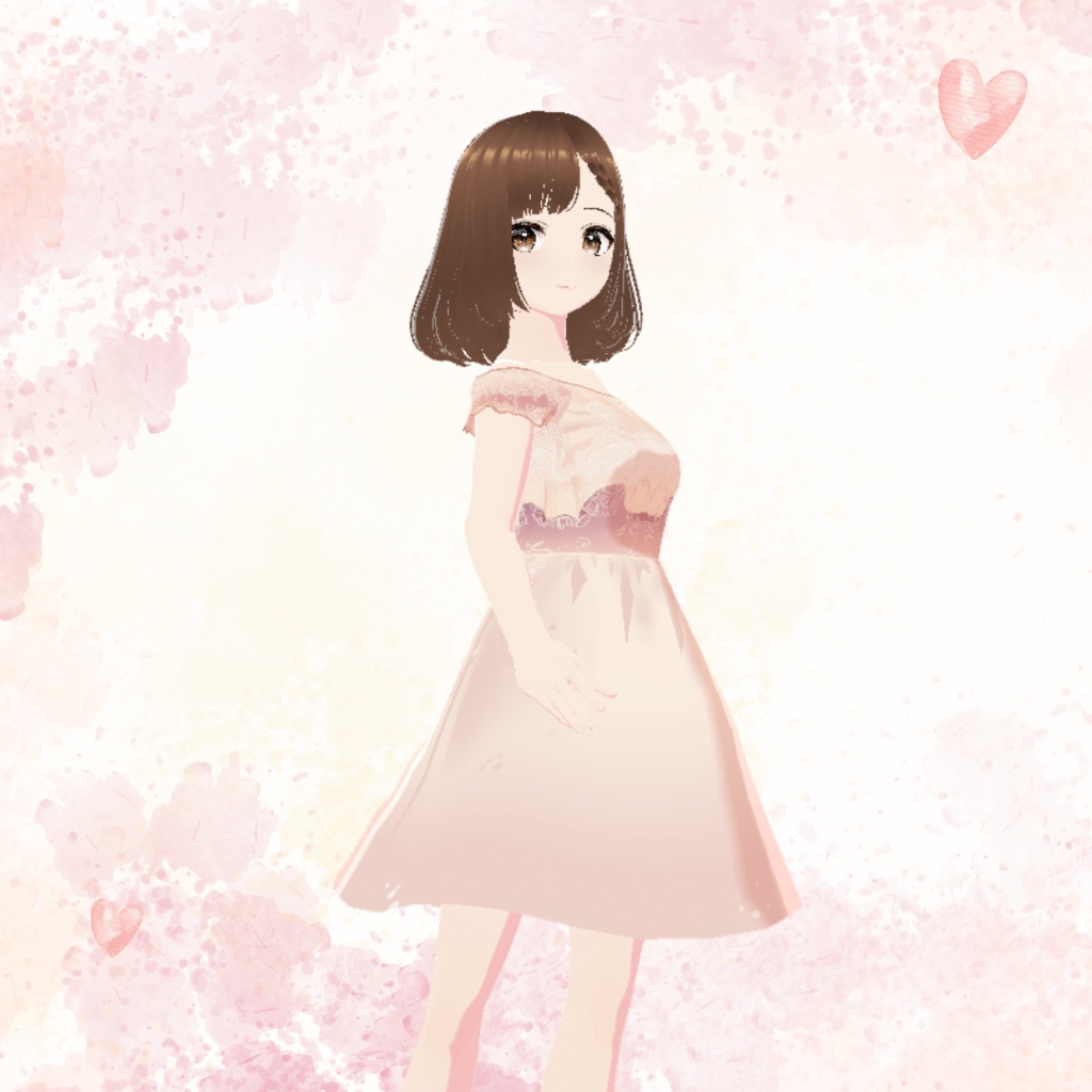【Vroid用衣装テクスチャ】桜色真珠のバレリーナドレス Pearl Pink Ballerina's Twilight Dress